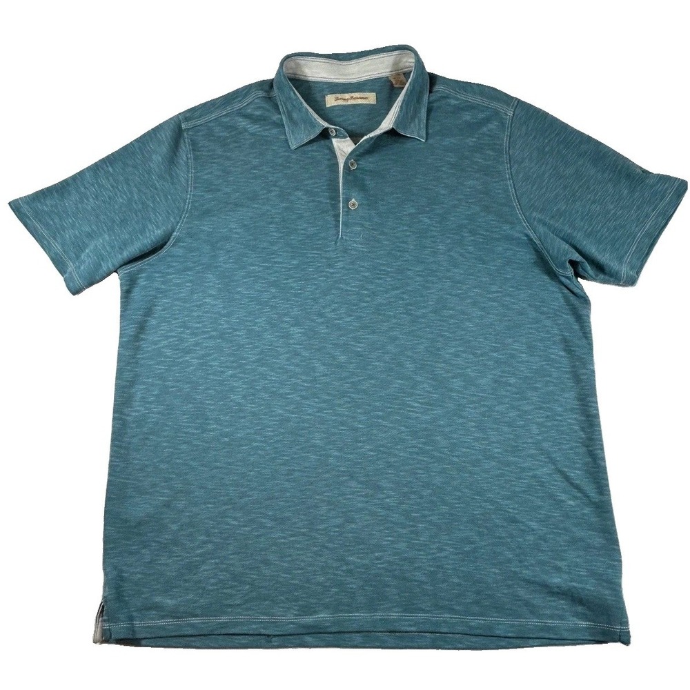 Tommy Bahama Mens XL Teal Blue Modal Blend Short Sleeve Space Dye Polo Shirt